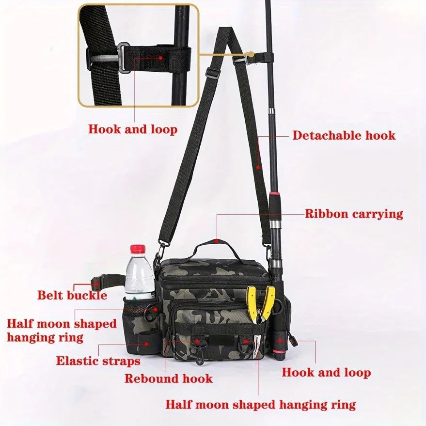A practical fishing gear bag - canvas waist bag crossbody shoulder bag, universal travel sports bag