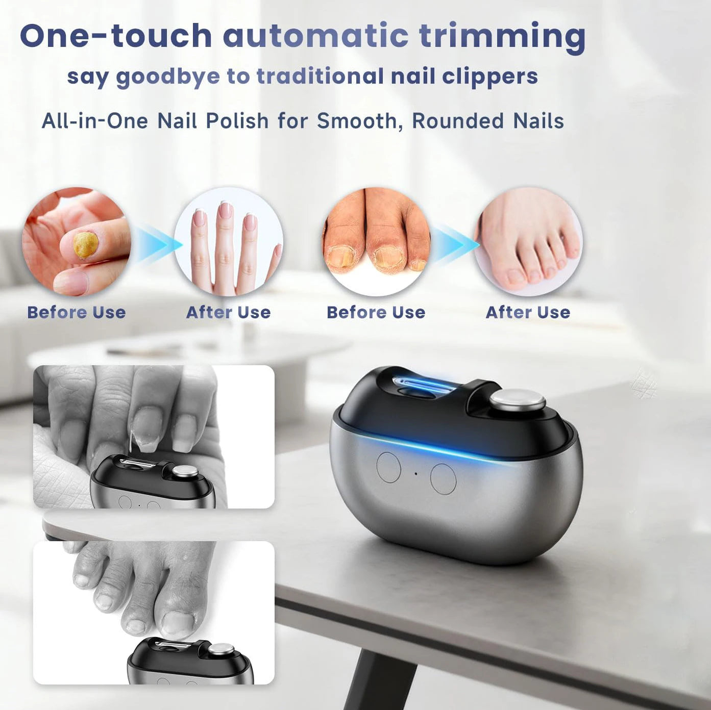Electric Nail Clippers Automatic Toe Nail Clippers for Thick Toenails Seniors Smart Toenail Clippers with Led Light Nail Trimmer