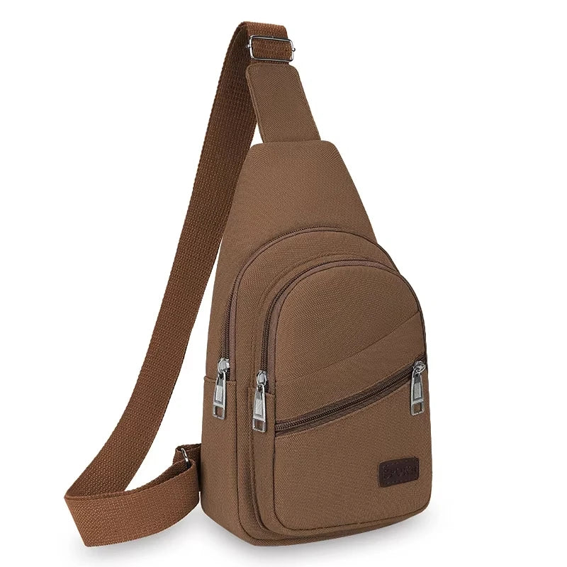 Men'S Chest Bag Retro Canvas Waterproof Shoulder Bag Large Capacity Multi Pocket Crossbody Bag Outdoor Sports Travel Chest Pack
