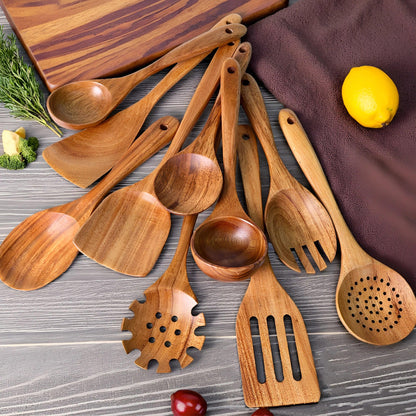 10-Piece Solid Wood Kitchen Utensil Set – Non-Stick Safe Cooking Tools