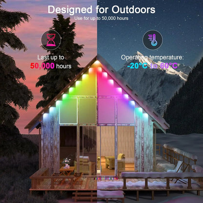 20M Permanent Outdoor Smart RGBIC LED Eaves Lights – App & Remote Control Full House Flashing Lighting