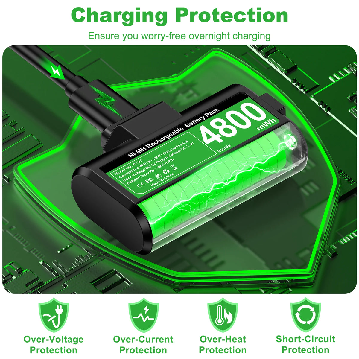 DinoFire Rechargeable 2x4800mwh Battery Packs For Xbox Series X/S ＆ Xbox One X/S Battery with Charging Cable