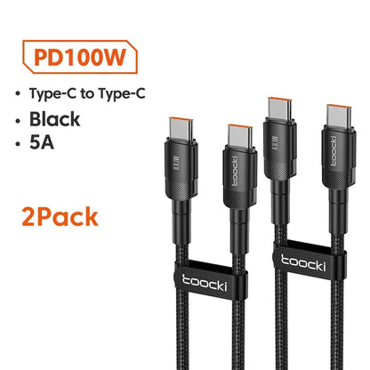 Toocki 100W Type C to USB C Cable PD 3.0 Quick Charge 4.0 Fast Charging Type C to Type C for iPhone 15 Macbook Samsung Xiaomi - Urbizia