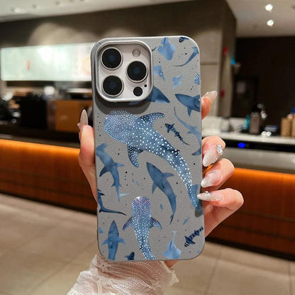 Whale Printed Leather Texture TPU Case for iPhone Series