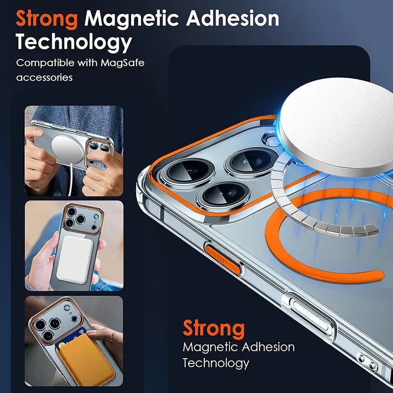 Transparent Thin PC For Magsafe Magnetic Case for iPhone 17 16 15 14 13 Pro Max Plus Air 16e Clear CandyColor Shockproof Cover