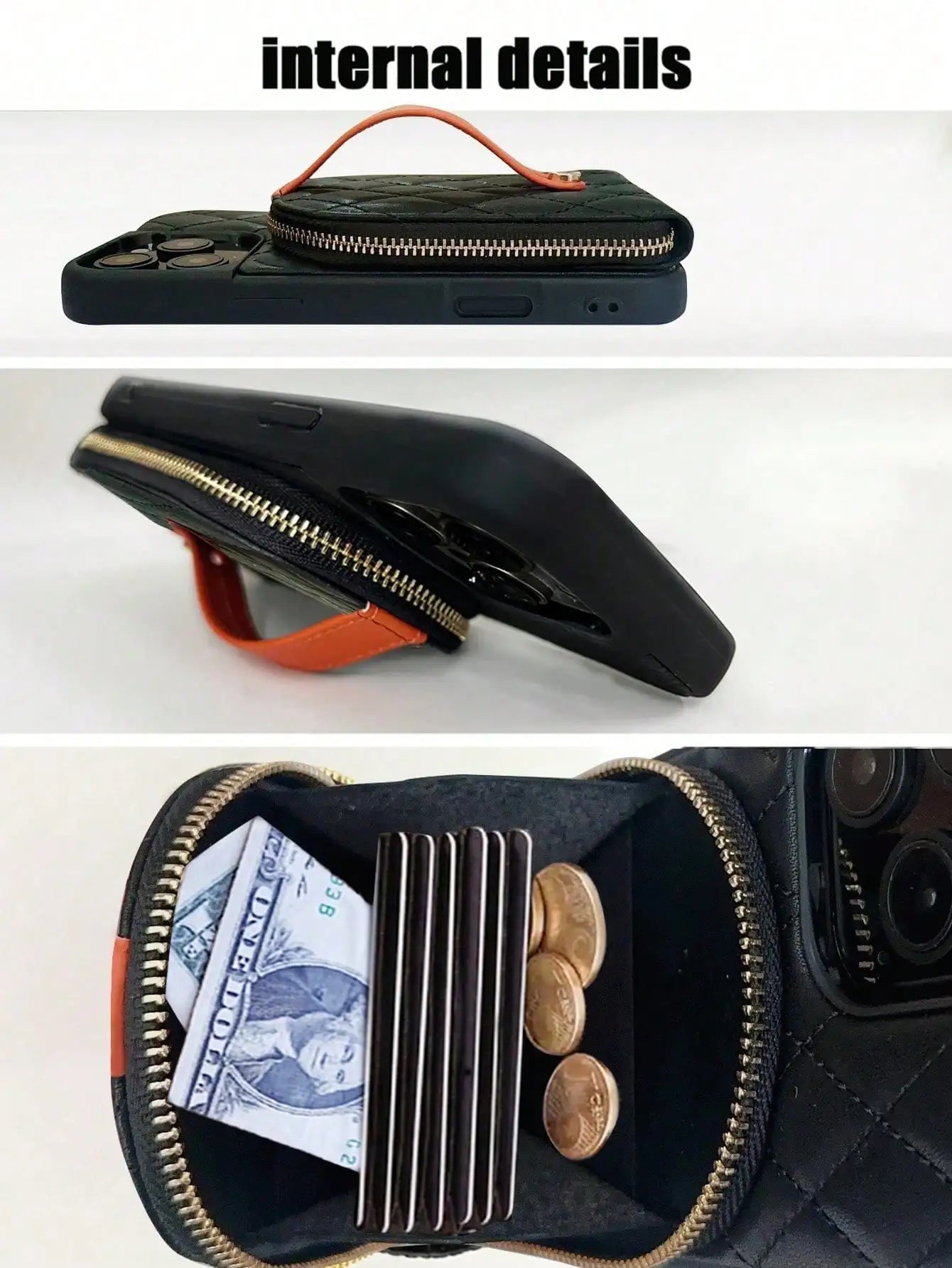 Luxury Lamb Print Half Round Patchwork Money Clip Wallet Fashion Phone Case with Seam Leather for iPhone 17/16/15/14/13/12/11
