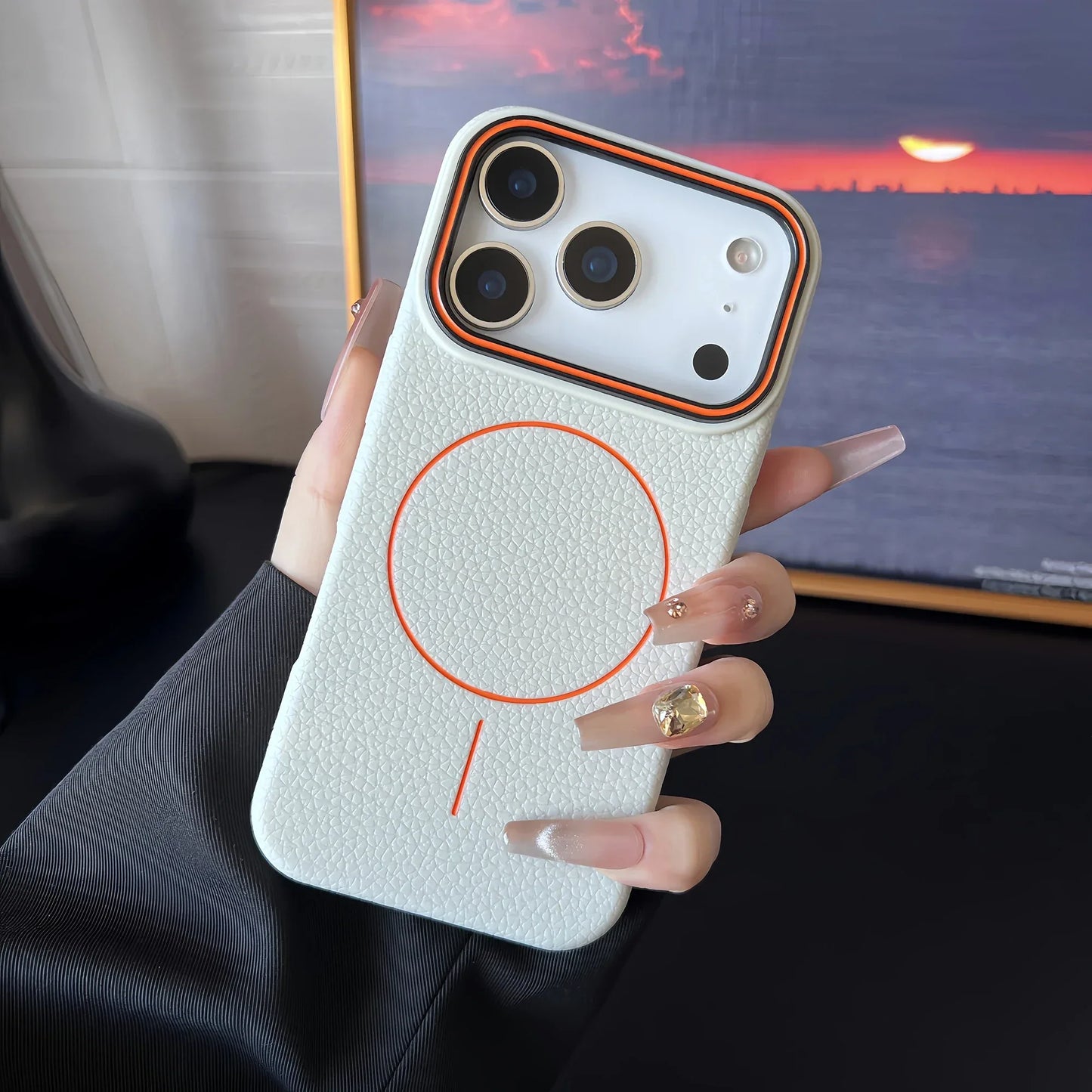 Litchi Pattern For Magsafe Leather Texture Phone Case For iPhone 17 16 15 14 13 12 11 Pro Max Air Plus Magnetic Shockproof Cover
