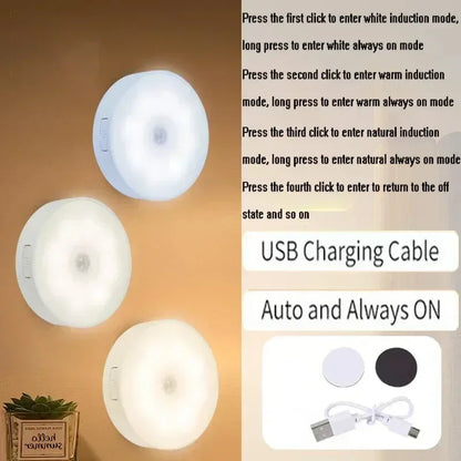 2~6 Pack Motion Sensor LED Night Light USB Rechargeable 3 Color Night Lamp Cabinet Wardrobe Lamp Staircase Wireless Closet Light - Urbizia