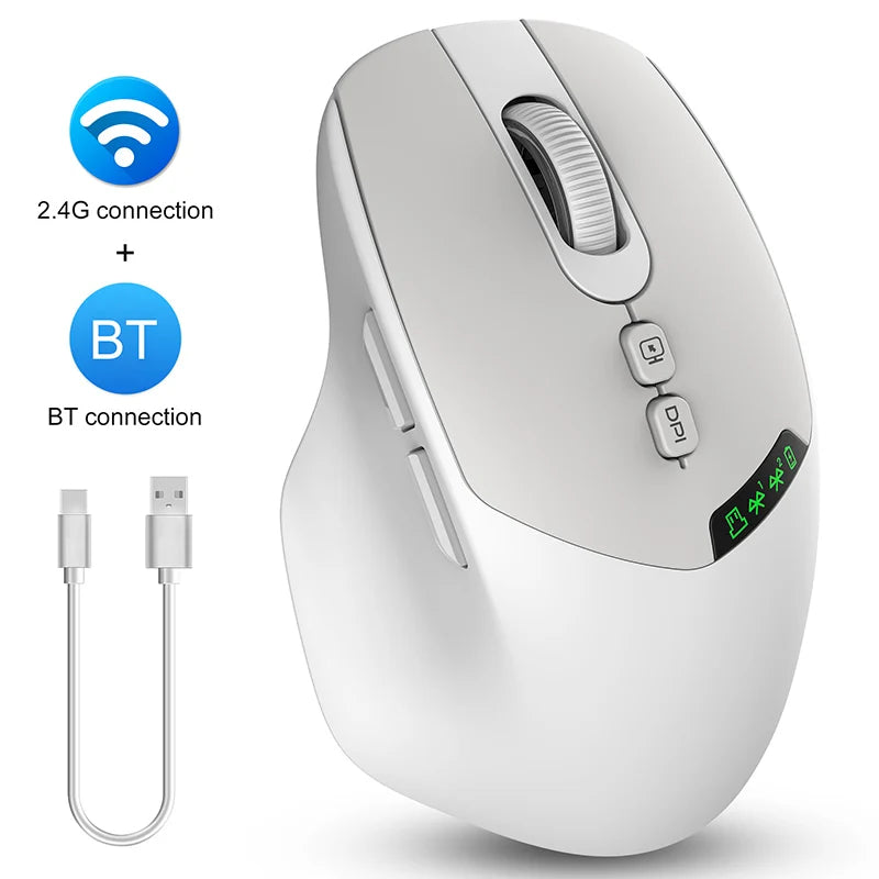 Noiseless T02 Dual Mode Wireless Mouse Bluetooth 5.0 & 2.4G, Silent Click, Large Battery Rechargeable, Battery Display