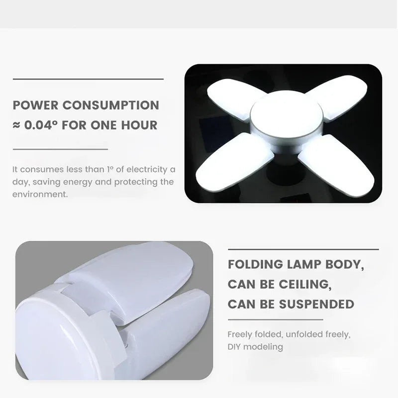 E27 Fan Shape Foldable 40LEDs Bulb AC220V/110V Deformation for Home Ceiling Lights Warehouse and Garage White Light 6500K Bulb - Urbizia