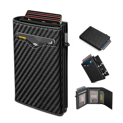 Pop Up Wallet For Men, RFID Blocking Credit Card Holder With Clear ID Window Cash Pocket Slim Business Purse Gift