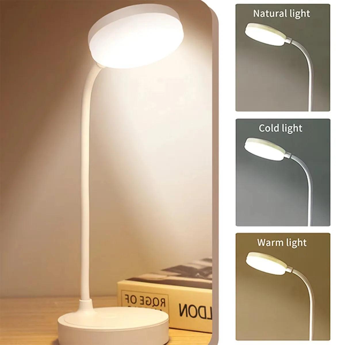 USB Plug-in Portable LED Desk Lamp - 3 Color Stepless Dimming Eye Protection Bedroom Bedside Table Light