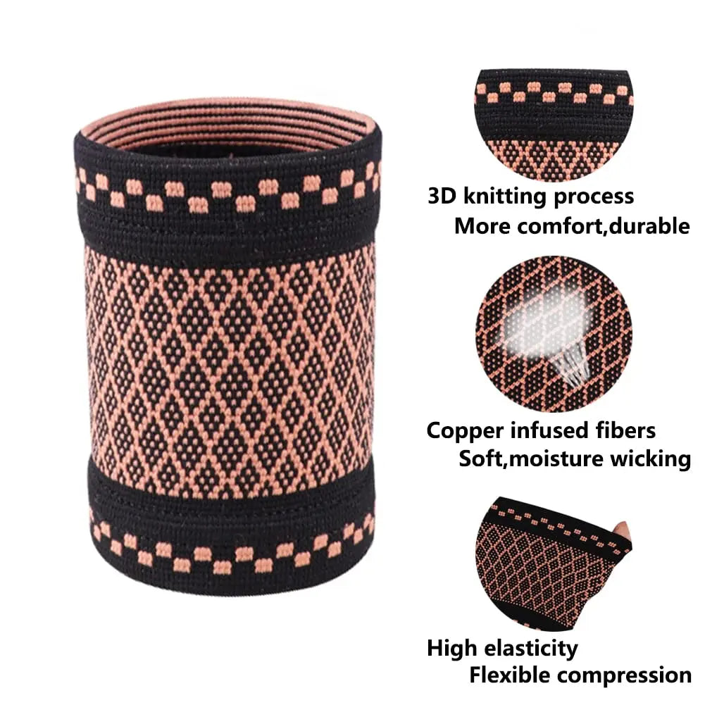 1Pair Copper Wrist Guard Professional Sports Fitness Wrist Brace Support Wrist Protector Elastic Knitted Compression Wristband