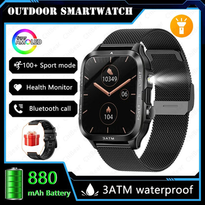 Outdoor Smartwatch Men GPS Sports 800mAh Battery Bluetooth Call Health 1.96-inch Screen Flashlight 3ATM Waterproof Smart Watch - Urbizia