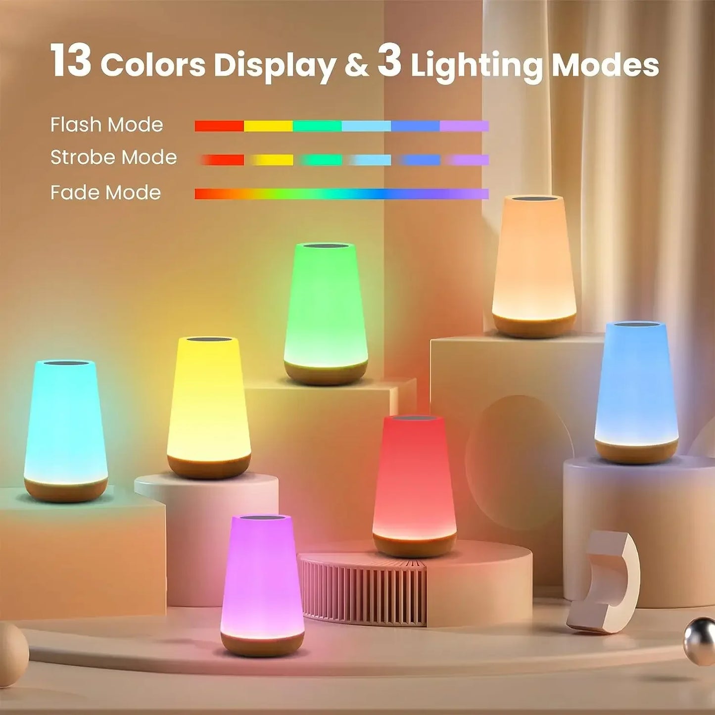 13 Color Changing Night Light Remote Control Touch USB Rechargeable RGB Night Lamp Dimmable Lamp Portable Table Bedside Lamp - Urbizia