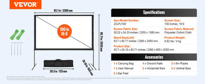 SucceBuy Projector Screen with Stand 100 120 150 inch 16:9 4K 1080 HD Portable Projection Screen for Home Office Theater Cinema