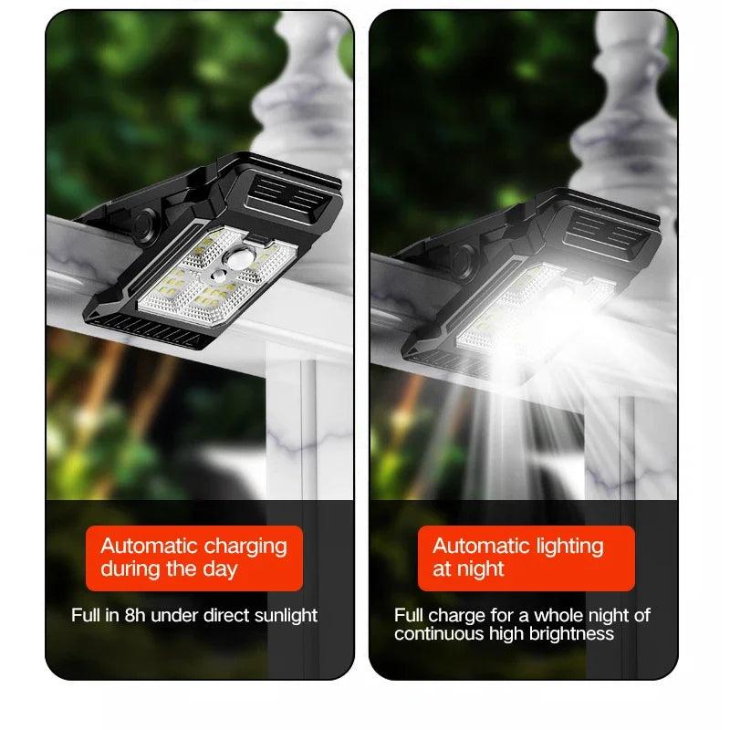 1-4PCs Solar Clamp on Sensor Motion Lights Outdoor Waterproof Work Light 3 Lighting Mode Camping Lamp Fence Wall Garage Led Lamp