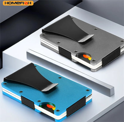 HOMEFISH Wallet For Men Minimalist Slim RFID Credit Card Holder & Money Clip Scratch Resistant Aluminum Card Holder Case