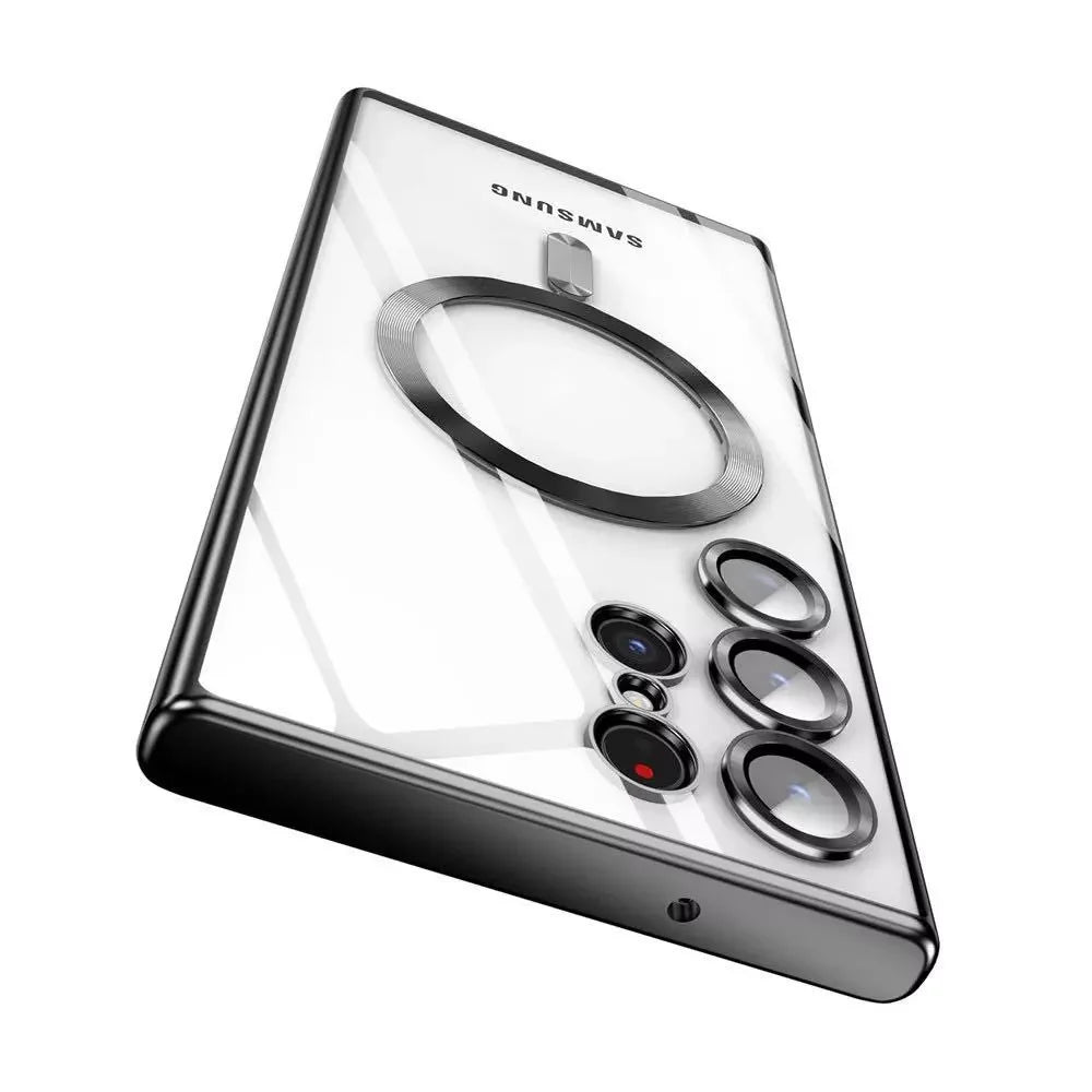 Luxury Plating Magnetic Clear Case For Samsung S26 S25 S24 S23 Ultra Plus S26 For Magsafe Wireless Charge Lens Protection Cover