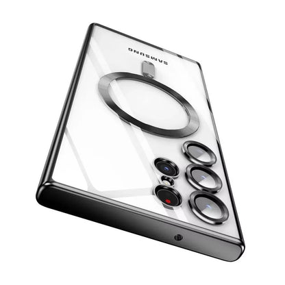 Luxury Plating Magnetic Clear Case For Samsung S26 S25 S24 S23 Ultra Plus S26 For Magsafe Wireless Charge Lens Protection Cover