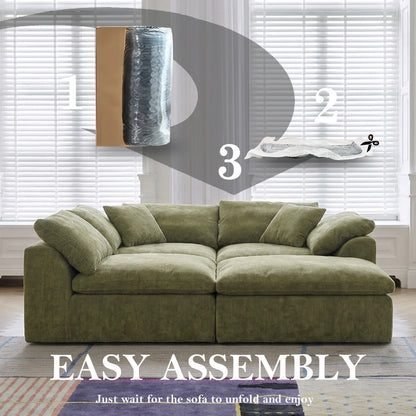 109" Modern Cloud L-Shaped 3-Seater Oversized Deep Seat Chenille Fabric Sofa White Modular Sectional with Ottoman