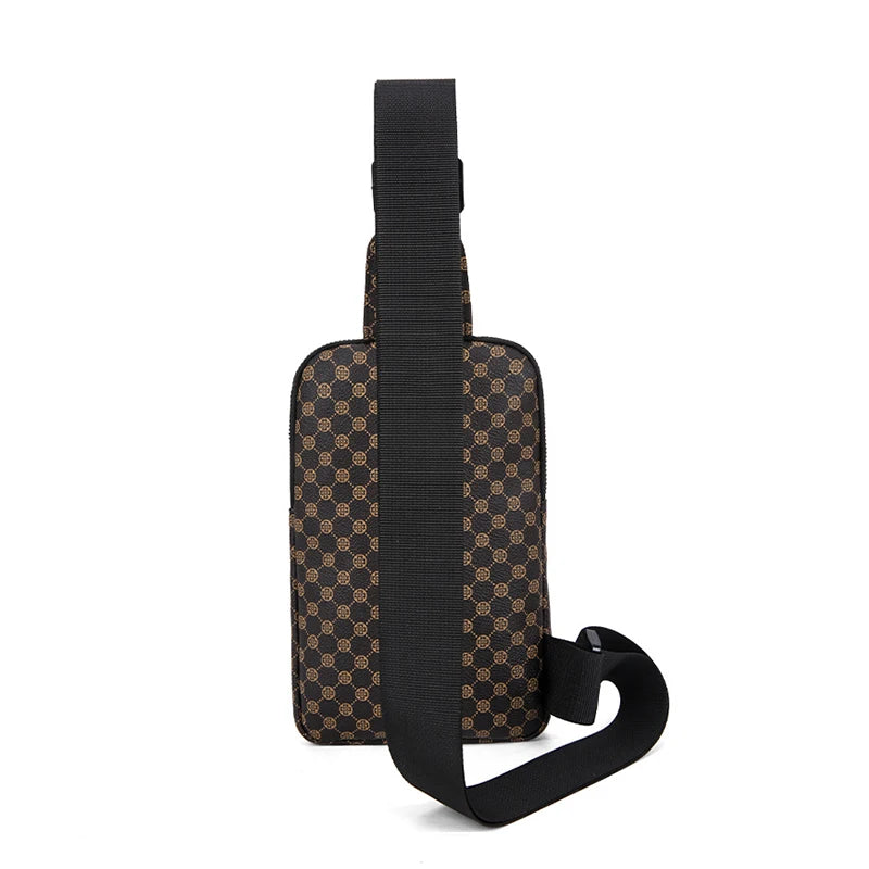 Brown Classic Plaid Pattern Chest Bag, Multi-zip Spacious Sling Purse Fits Phone, Makeup and Small Daily Essentials