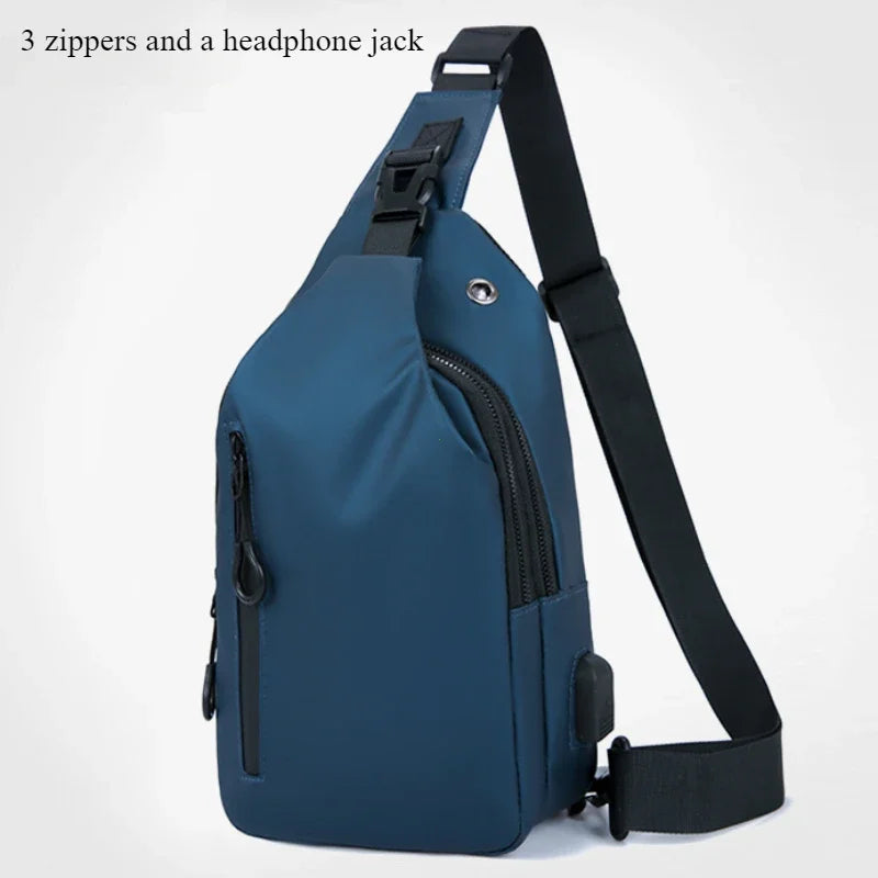 Men Bag Fashion New Solid Color Men Chest Bag Outdoor Casual Fashion One Shoulder Crossbody Bag Nylon USB Charging Shoulder Bags