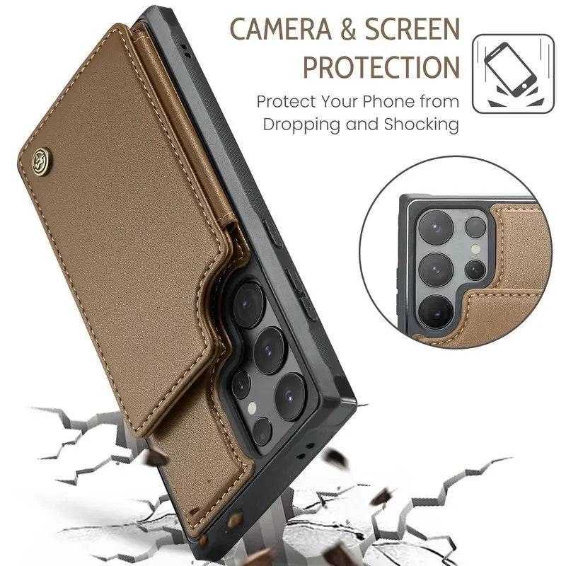 Luxury Flip Card Slot Wallet Leather Stand Case For Samsung Galaxy S25 S24 Ultra S23 FE S22 Plus S21 S20 A55  Protection Cover