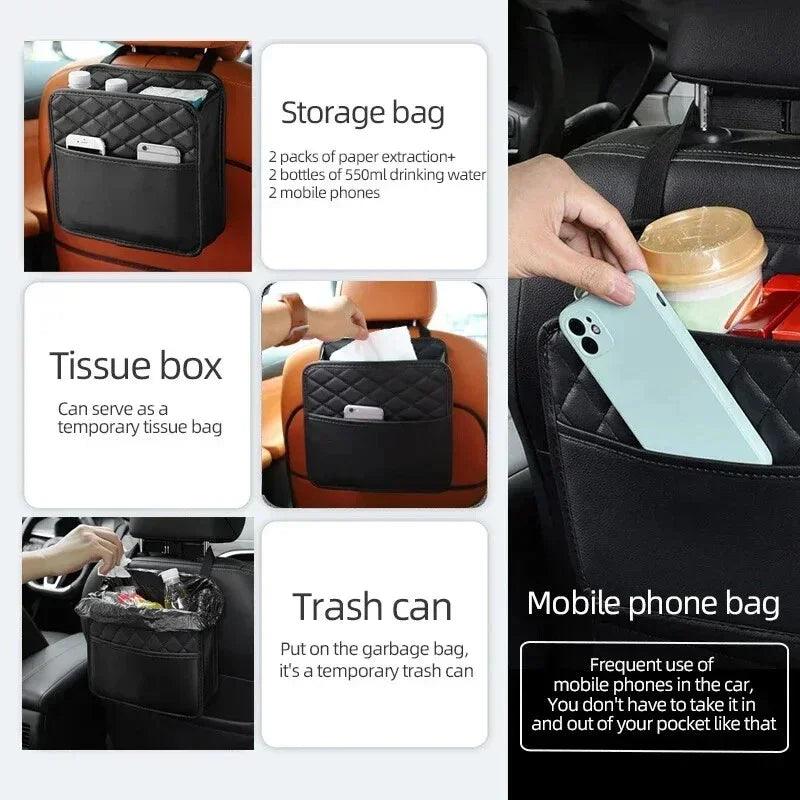 Leather Car Seat Back Storage and Organizer Bag