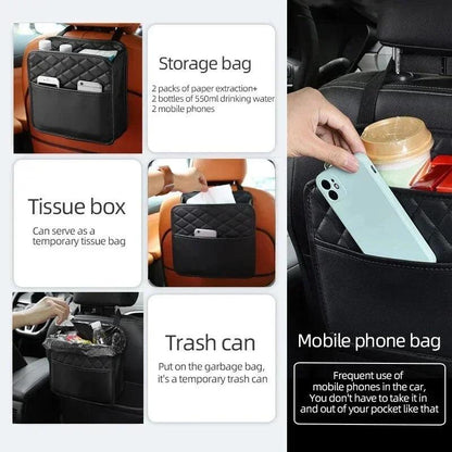 Leather Car Seat Back Storage and Organizer Bag