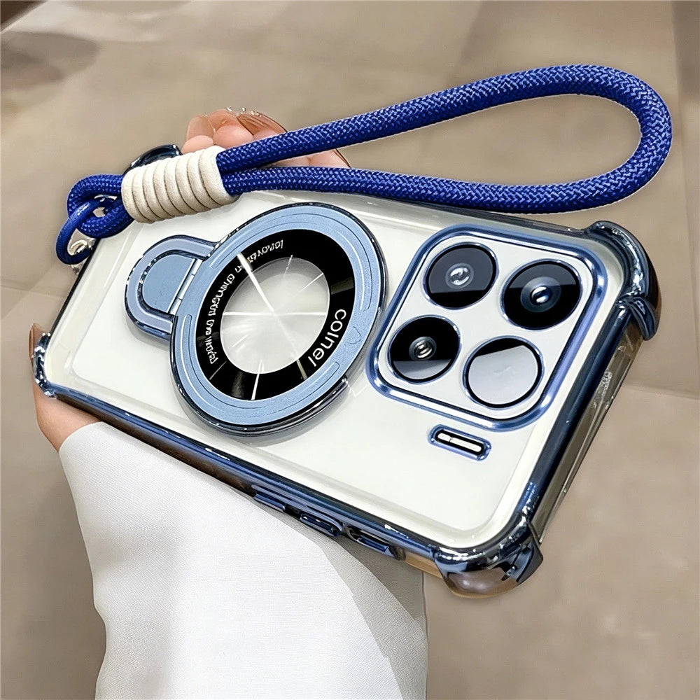 Rope Lanyard Strap Stand Phone Case For Samsung S26 S25 S24 S23 S22 S21 Plus FE Ultra Edge Transparent Shockproof Silicone Cover