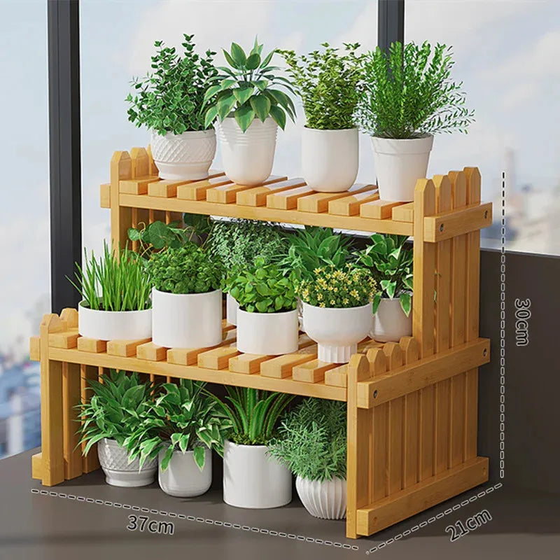 Indoor Plants Holder Wood Shelf Pot Organizer Bookshelf Balcony Bay Window Small Plant Flower Rack Storage Flower Pot Shelves