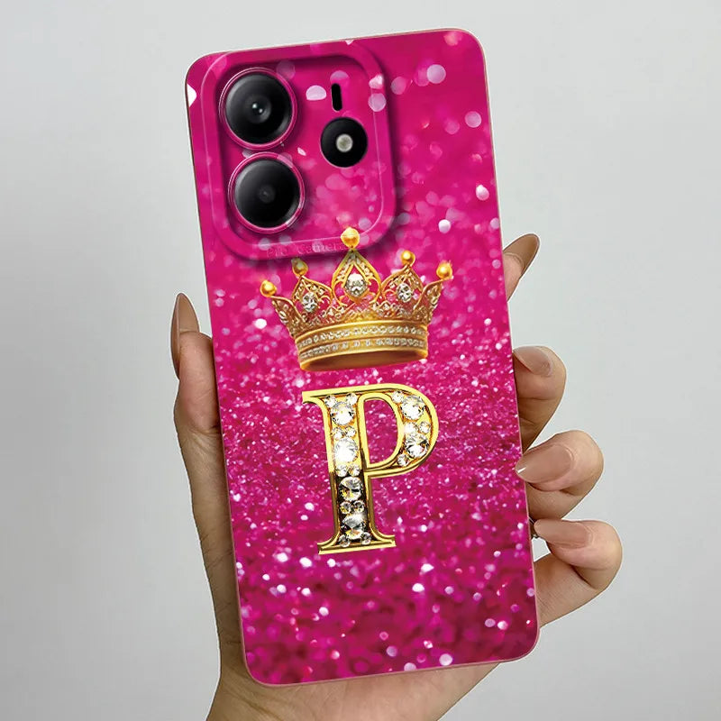 Case For Xiaomi Redmi Note 14 5G Phone Cover Note14 Global Funda Luxury Crown Letters Soft Silicone Back Cover For Redmi Note 14