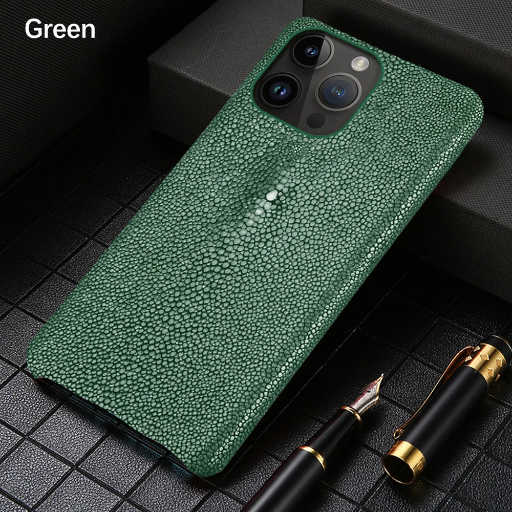 Genuine Leather Case for iPhone 17 Air 16 15 14 13 12 18 Pro Max Original Stingray Leather Back Cover Carcasa for iPhone 11 Pro