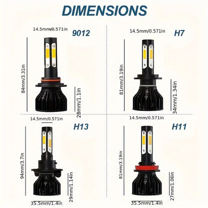 2pcs New 4 Sides 9005/HB3 9006/HB4 H4 H7 H11 H13 9004 9007 Car LED Bulbs 6000K White 8000K Ice Blue 26000LM 360 Beam Angle