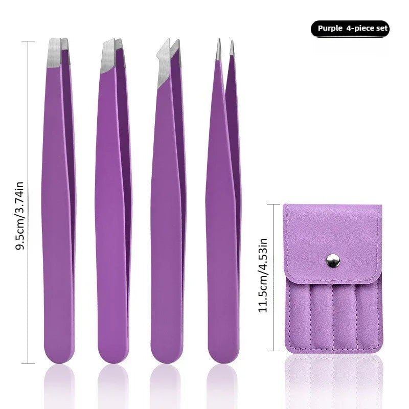 Eyebrow Tweezer 4Pcs Colorful Hair Beauty Fine Hairs Puller Stainless Steel Slanted Eye Brow Clips Removal Makeup Tools