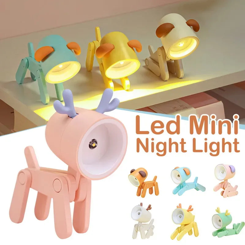 LED Night Light Mini Folding Desk Lamp Cute Pet Lights Dog Deer Portable Night Light Student Living Room Decor Gift - Urbizia