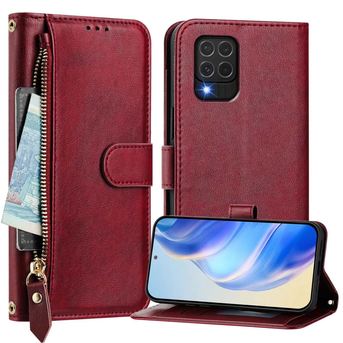 Zipper Leather Phone Wallet Case Book For Samsung Galaxy M62 M56 M55 M54 M53 M52 M36 M35 M34 M33 M32 M15 M12 F16 F06 Flip Cover