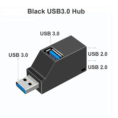 USB 3.0 1-to-3 Port Mini Hub Adapter Splitter
