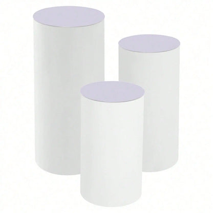 3Pcs White Cylinder Pedestal Stands Round Cylinder Pedestal Display Plinth Pillars For Wedding Party Decor