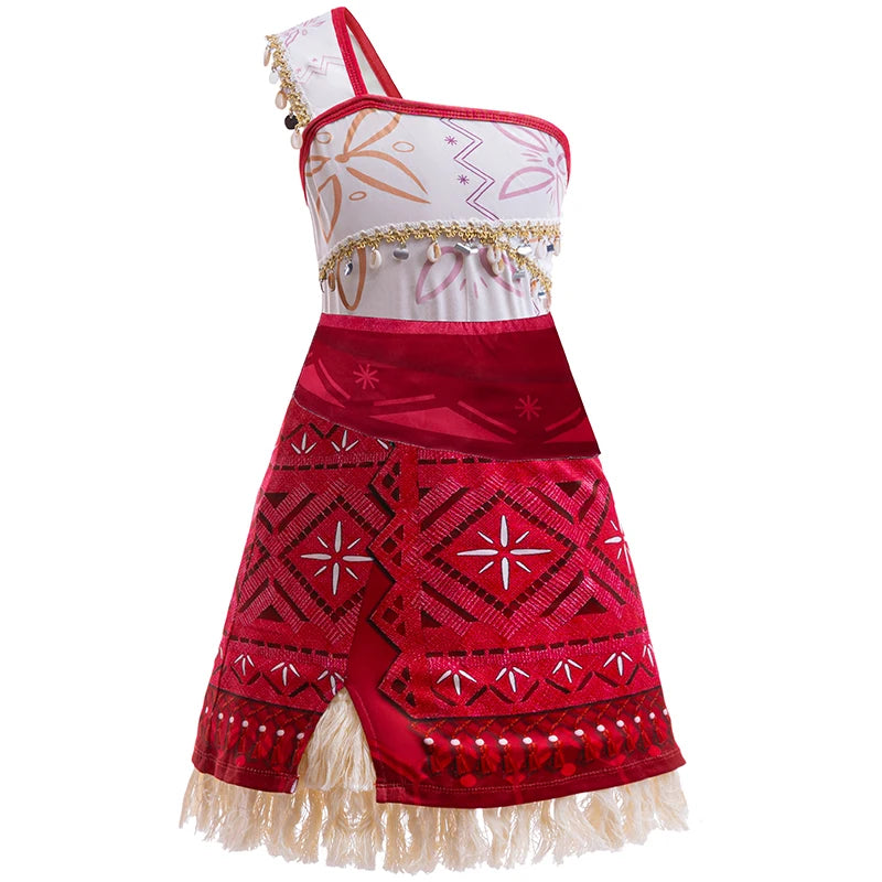 Girls Moana 2 Movie Dress – Halloween Party Adventure Costume & Princess Outfit with Vaiana Pet Pig Accessories