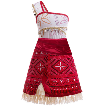 Girls Moana 2 Movie Dress – Halloween Party Adventure Costume & Princess Outfit with Vaiana Pet Pig Accessories