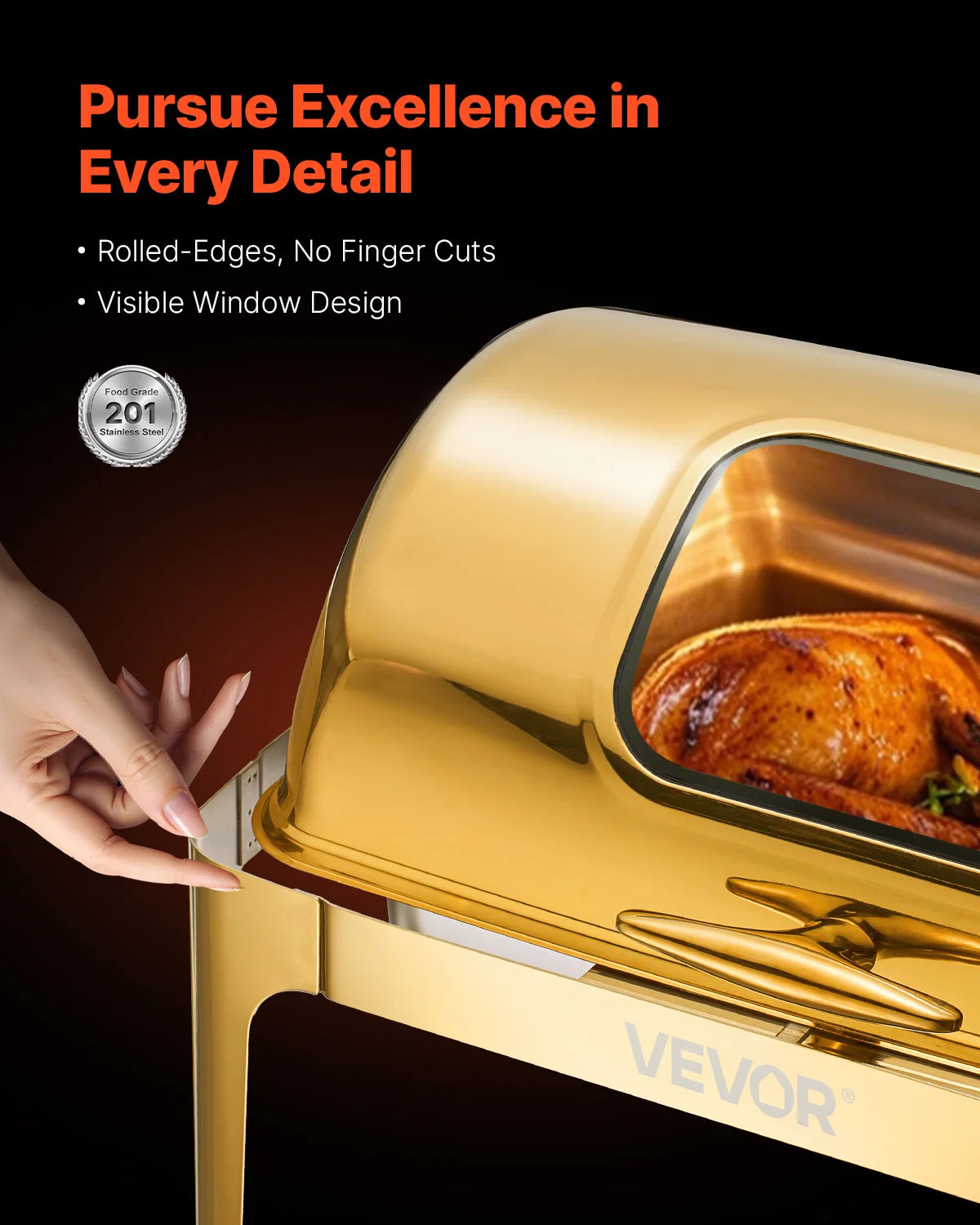 SucceBuy 9Qt Roll Top Chafing Dish Buffet Stainless Steel Chafer with Full Size Pan Visible Lid Rectangle Catering Warmer Server