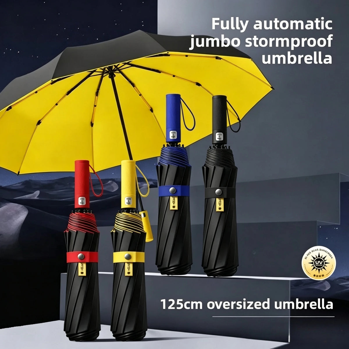 125CM Triple Fold Double Layer Double Keel Super Large Men Umbrella Sunscreen Extra Folding Rain Umbrella for Outdoor Daily