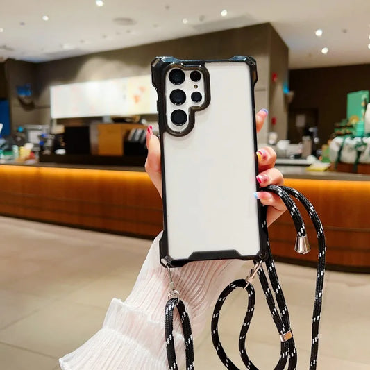 Shockproof Clear Case with Crossbody Lanyard Strap