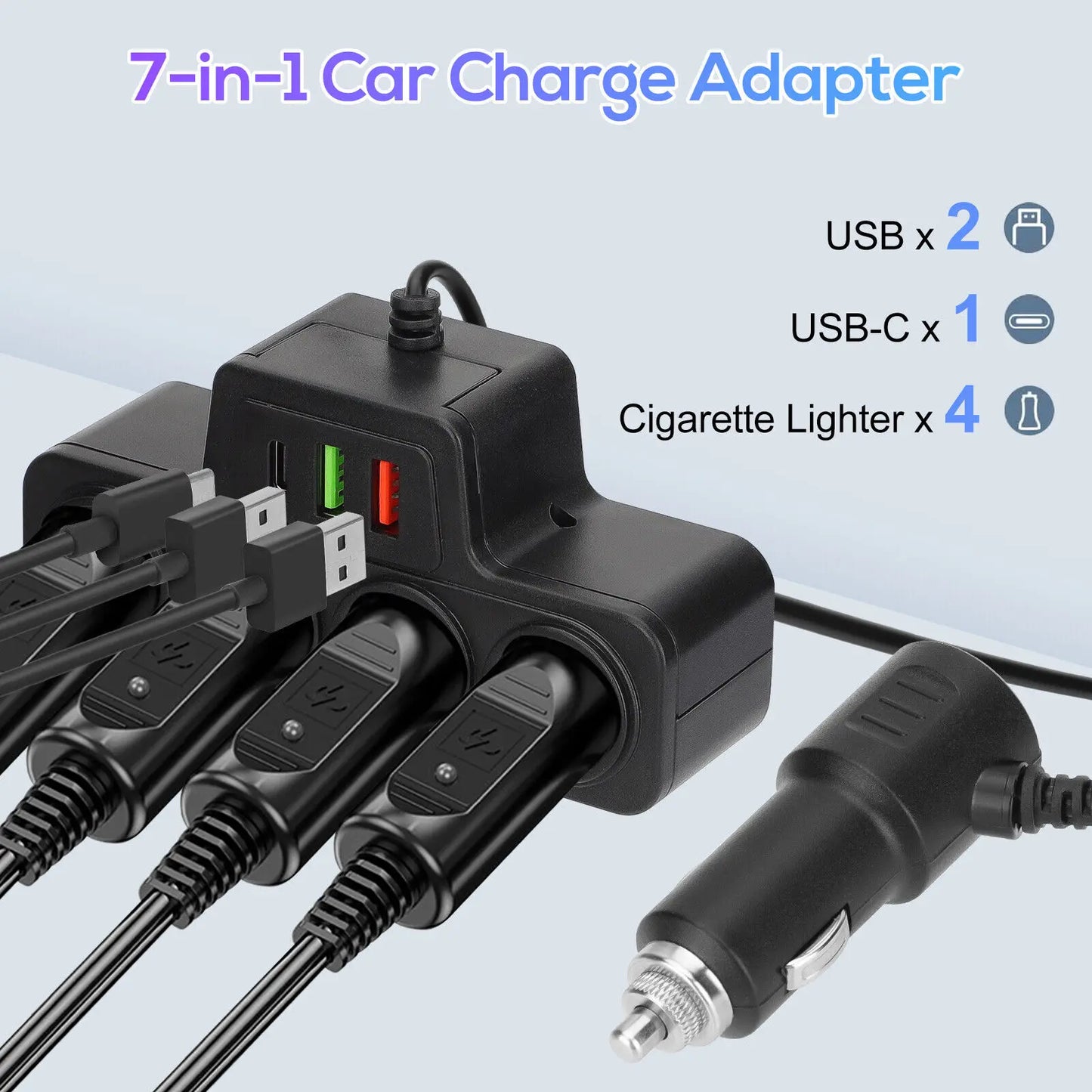 4-Socket Car Cigarette Lighter Charger 120W 12V USB PD Quick Charger Power Adapter 1 to 4 Multifunctional Car Charger Socket