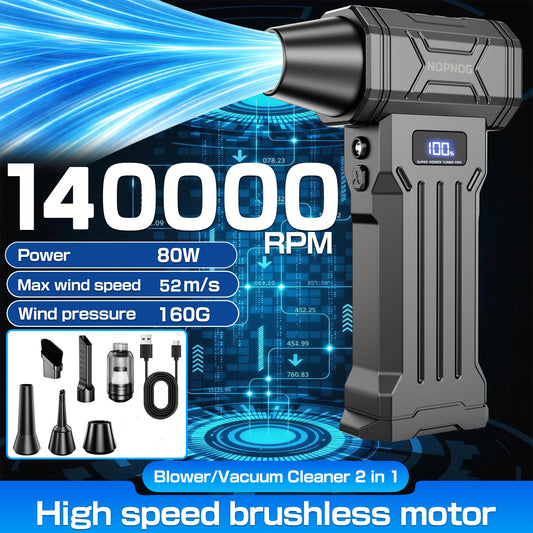 Car Vacuum Cleaner Turbo Fan Air Blower Cleaning Tools Air Duster Electric Dust Collector Hair Dryer for RV Truck Trailer Home Outdoors Camping Universal Auto Accessories