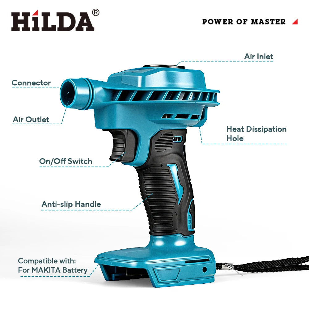 HILDA 2-in-1 Cordless Vacuum Cleaner & Air Blower for Makita Battery for Car Detailing, Keyboard Cleaning, Garden Leaf Blowing