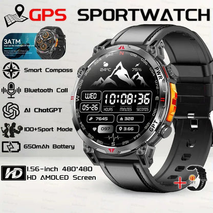 Military Grade Smart Watch Men GPS Compass Altimeter Clock 1.56" AMOLED 5ATM Waterproof Sport Fitness Tracker BT Call Smartwatch - Urbizia