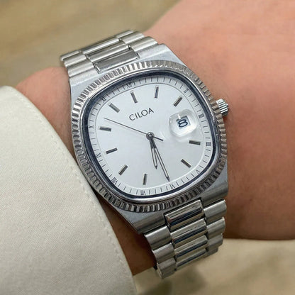 CILOA Silver Square Luxury Watch for Men, Gift, Casual, Fashionable, New Style, High Quality, Waterproof, Quartz Watch